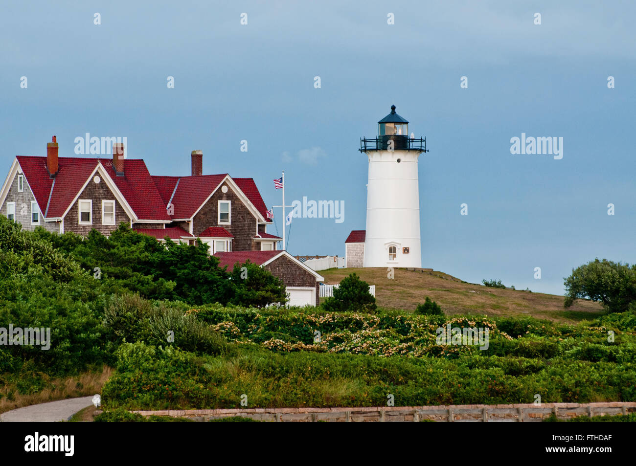 Nobska lighthouse on an early summer evening on Cape Cod, Massachusetts. Stock Photo