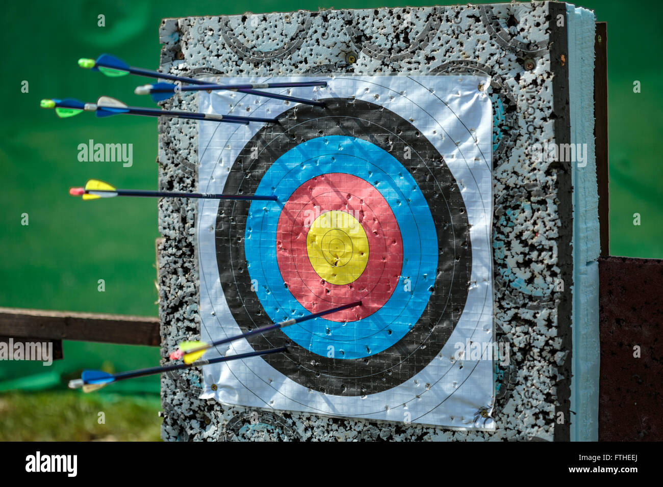 Targets at a bow shooting range with arrows in them Stock Photo Alamy