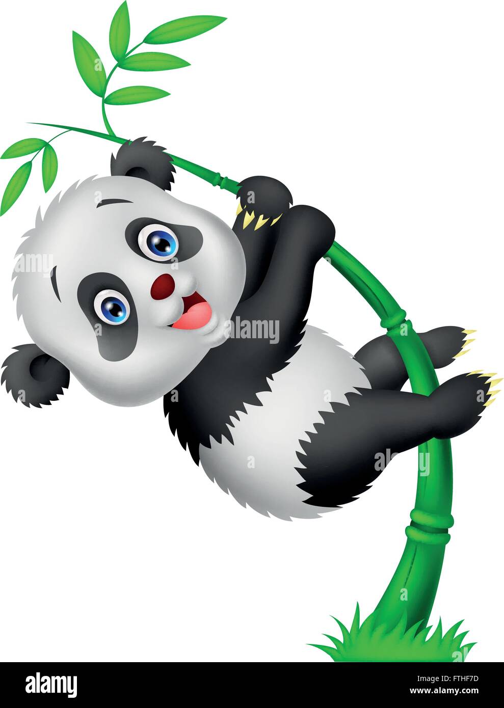 Cute Funny Baby Panda Hanging On The Bamboo Stock Vector Image Art Alamy