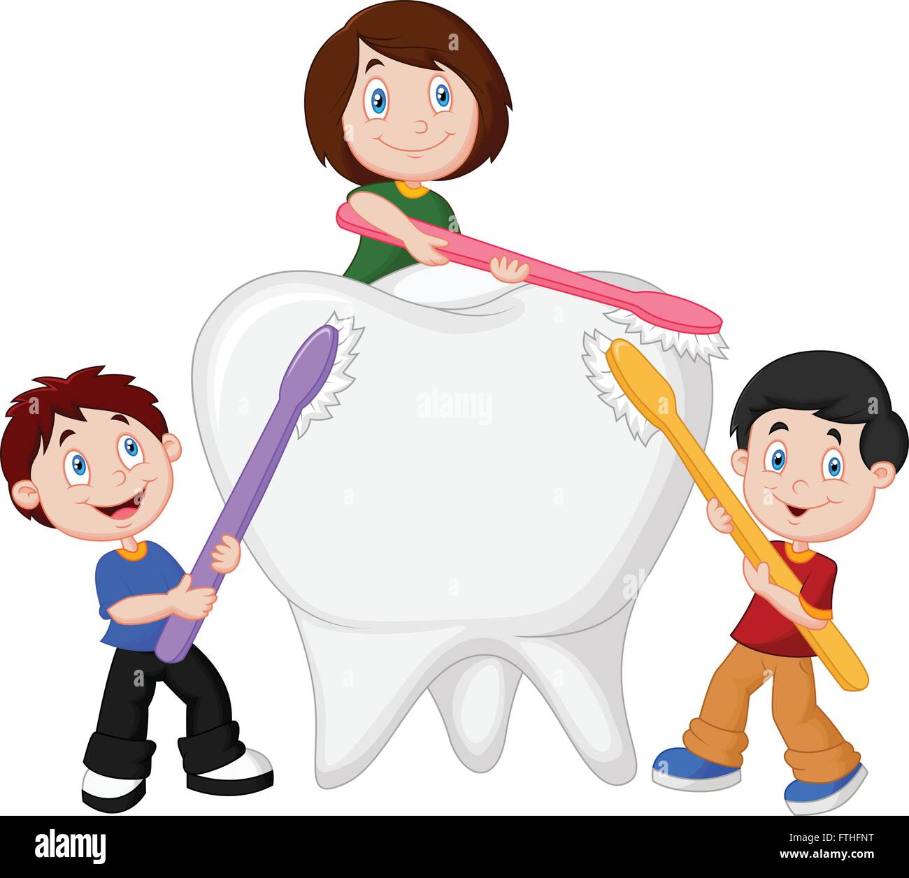 Kids Brushing White Tooth Stock Vector Art Illustration Vector