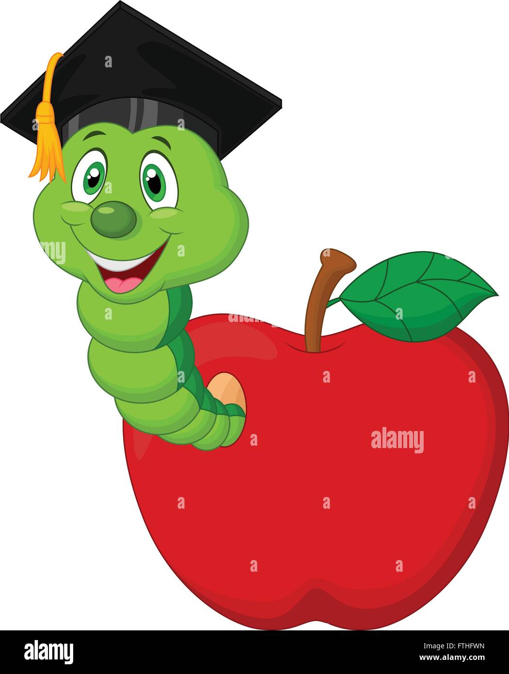 Worm wearing a raduation cap crawling out of an apple Stock Vector ...
