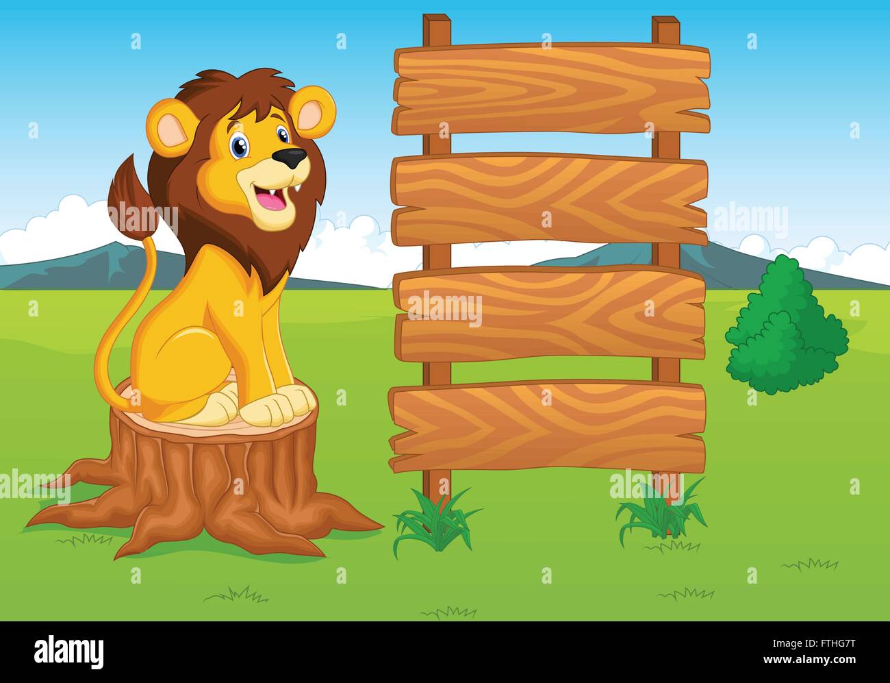 Lion Sign Cartoon Cute lion cartoon with wooden sign Stock Vector Image & Art - Alamy