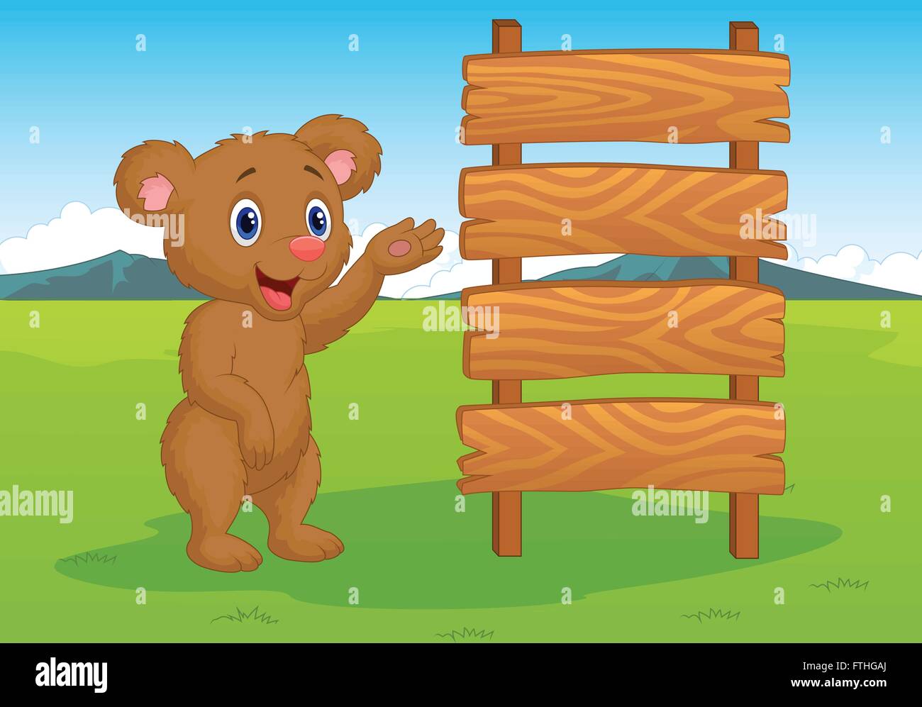 Cartoon baby bear with wooden sign Stock Vector Image & Art - Alamy