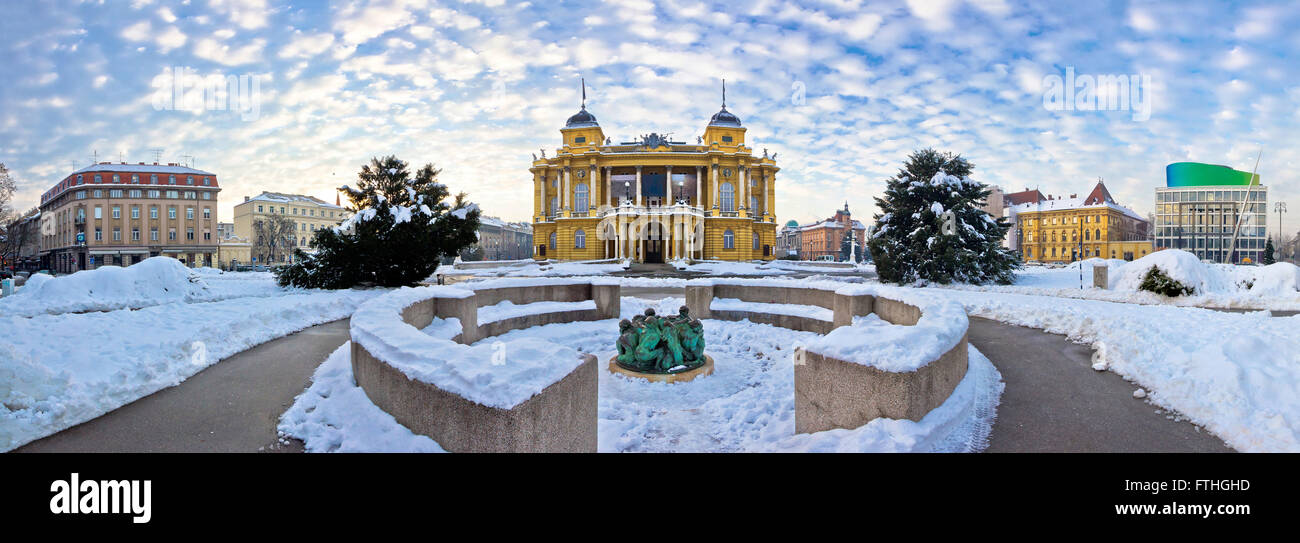 Marshal Tito square in Zagreb panorama, winter view of Croatian national theater Stock Photo