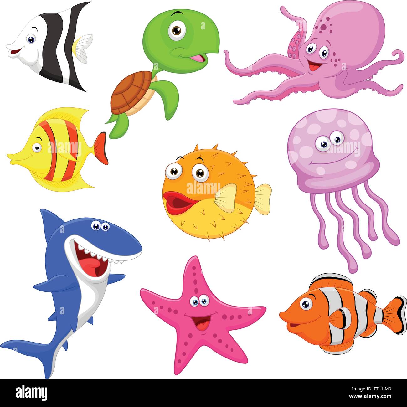 Cute sea life cartoon collection Stock Vector Image & Art - Alamy