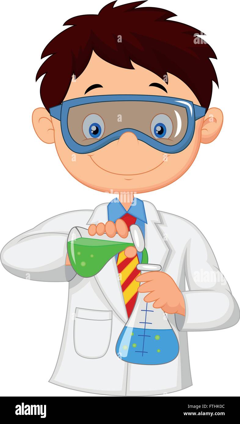 Boy doing chemical experiment Stock Vector