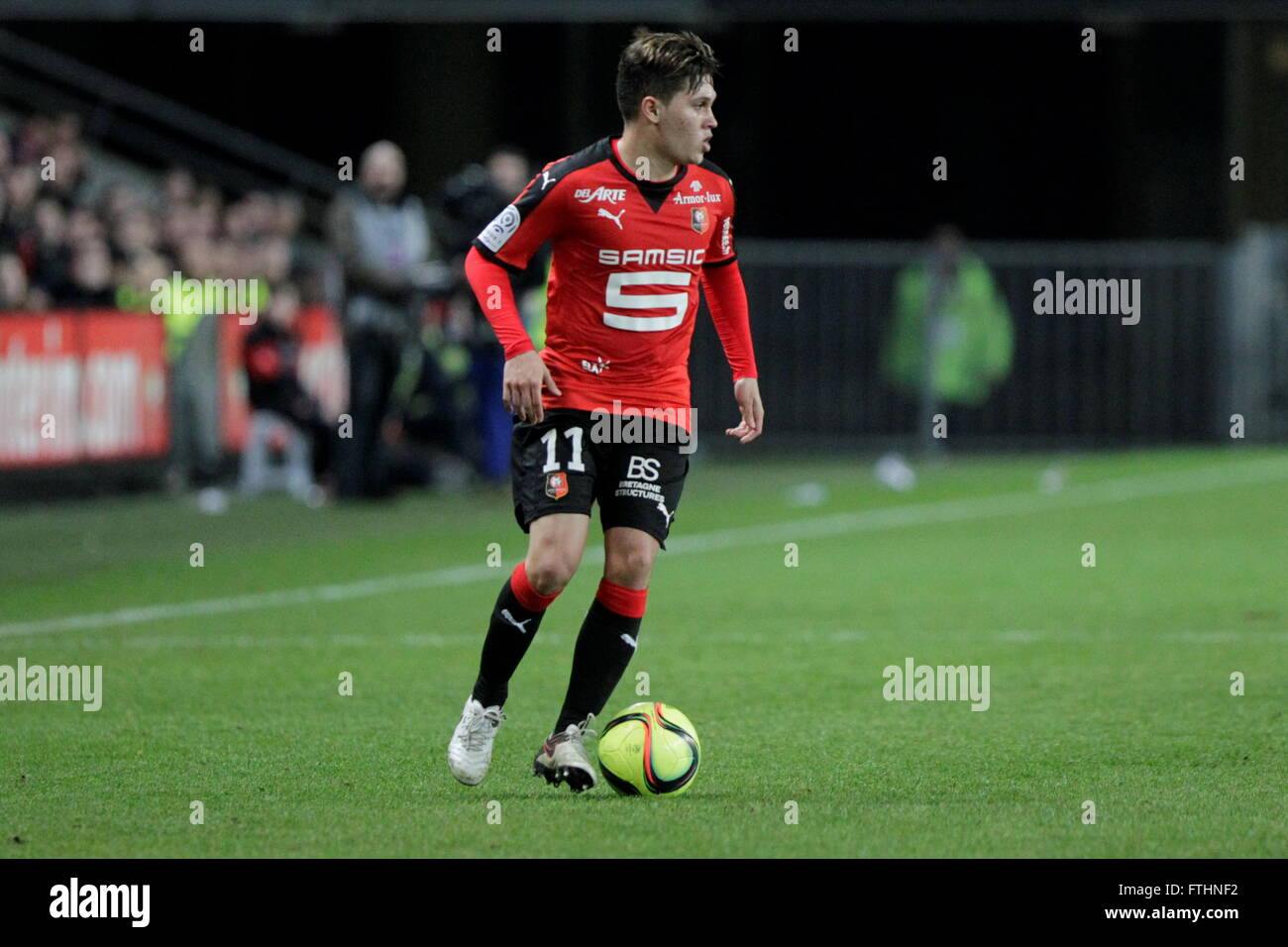 Juan Fernando Quintero when one league match Stade Rennais - AS Saint Etienne February 4, 2016 at Roazhon park,Rennes Stock Photo