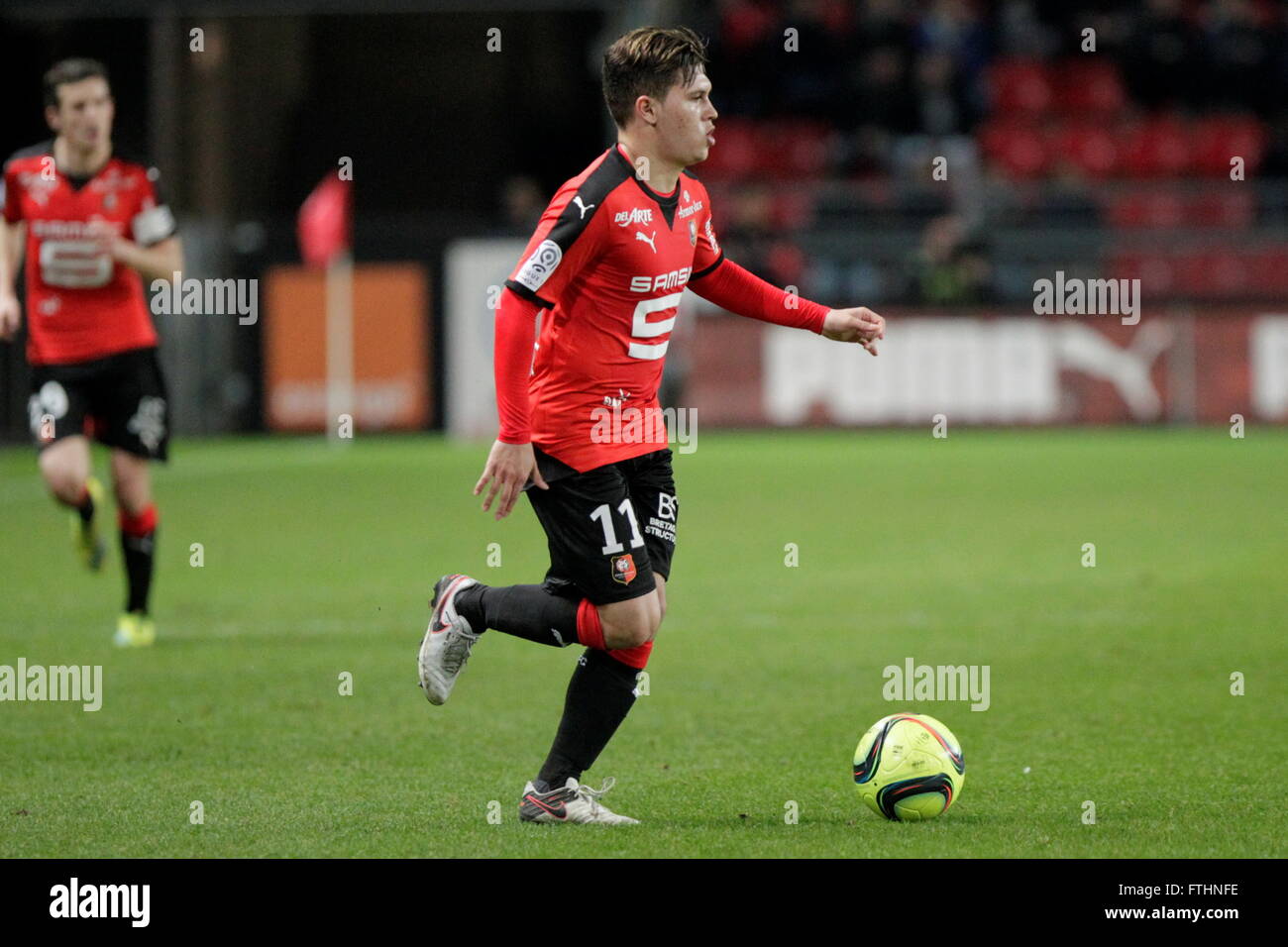 Juan Fernando Quintero when one league match Stade Rennais - AS Saint Etienne February 4, 2016 at Roazhon park,Rennes Stock Photo