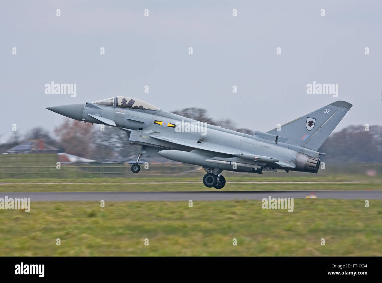 RAF Eurofighter Typhoon of No.XI(F) Squadron jet fighter aircraft military NATO aviation  flying. Stock Photo