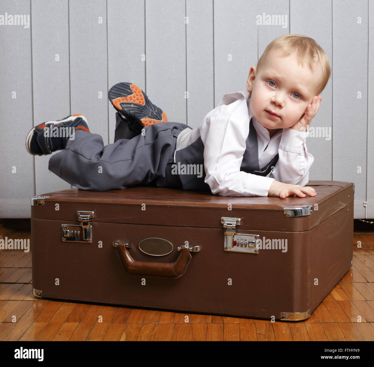 little funny boy in suitcase Stock Photo Alamy