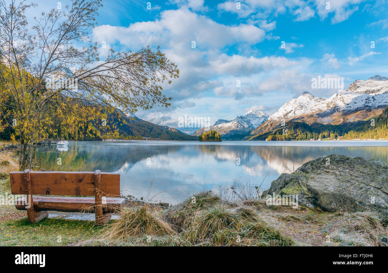 Autumn landscape, Lake Sils, Upper Engadine valley, Switzerland Stock Photo