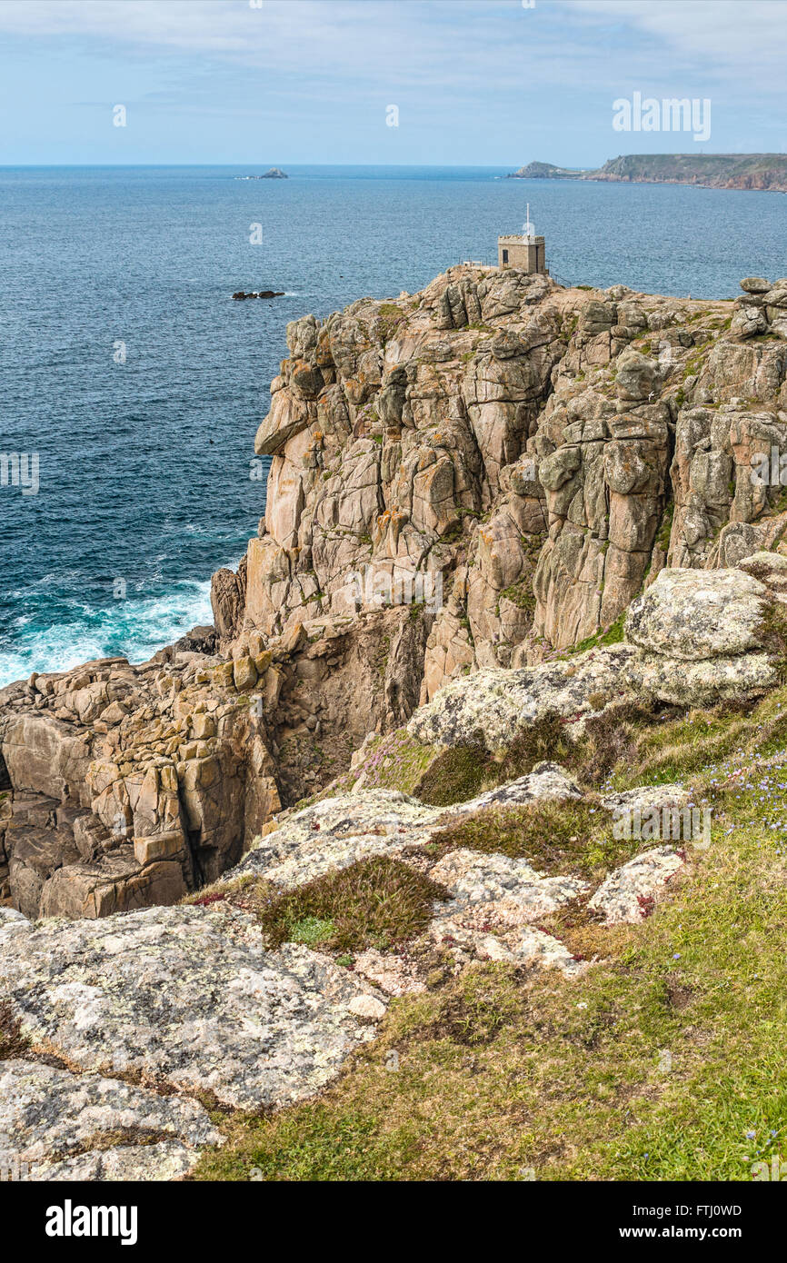 Coast guard lookout in a scenic coastal landscape near Lands End and Sennen Cove, Cornwall, England, UK Stock Photo