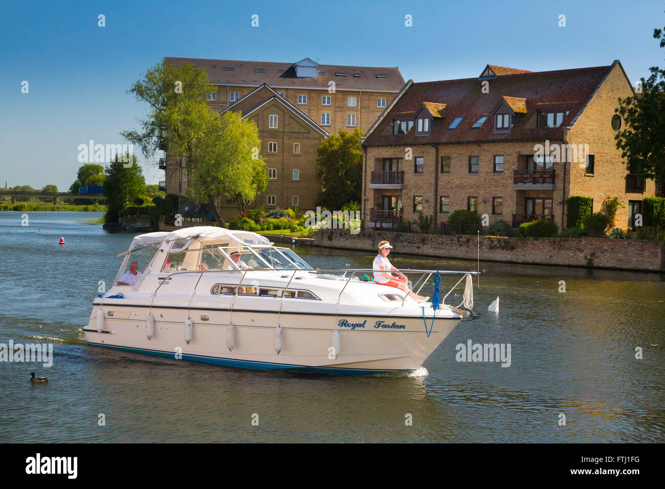 boat on the river Great Ouse in St Ives in Cambridgeshire UK Stock