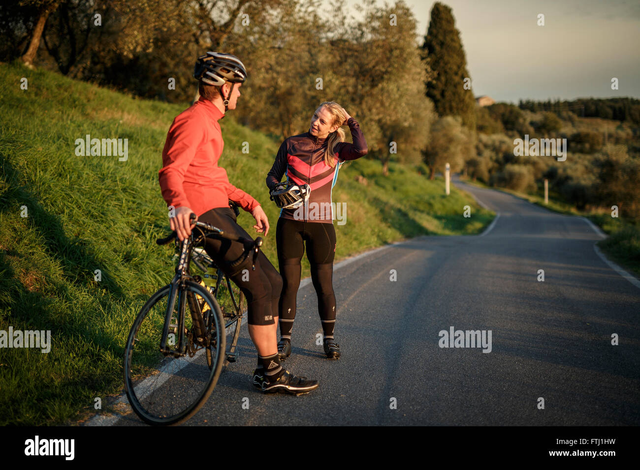 cycling training camp fitness and wellbeing tuscany italy advice and medical testing group of cyclists Stock Photo