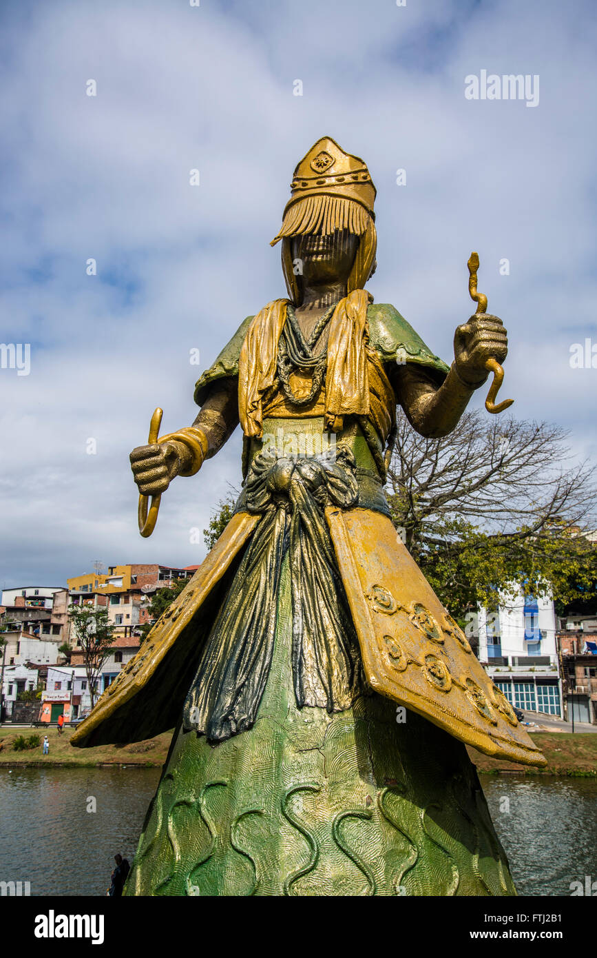 Ossain Orixá, Candomblé deity statue, Dique do Tororó, Salvador, Bahia, Brazil Stock Photo