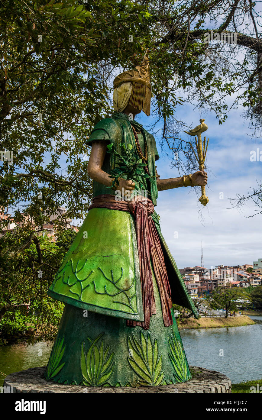 Ossain Orixá, Candomblé deity statue, Dique do Tororó, Salvador, Bahia, Brazil Stock Photo