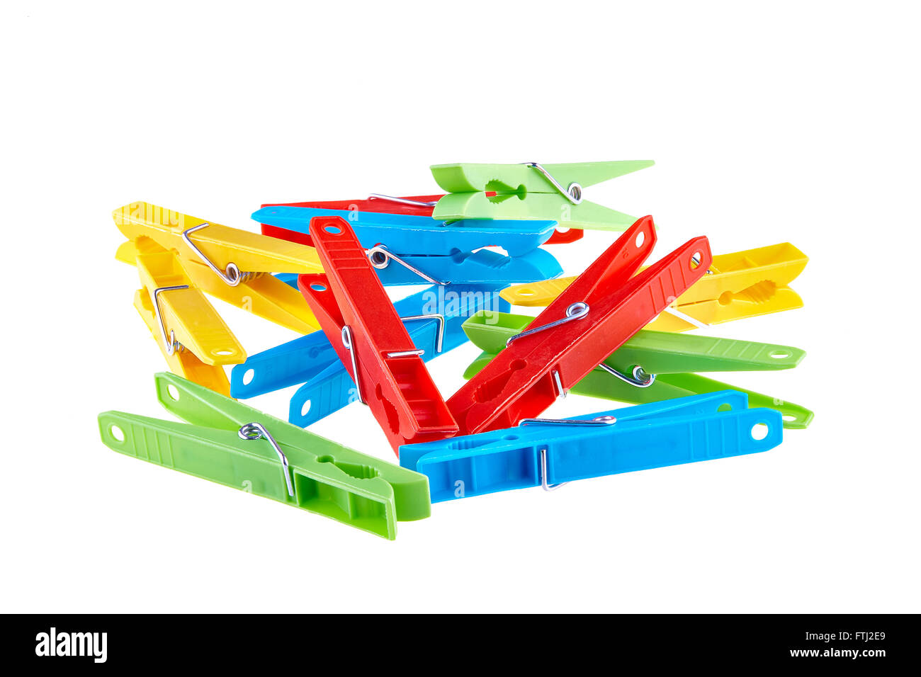 Set color clothes-pegs over white Stock Photo