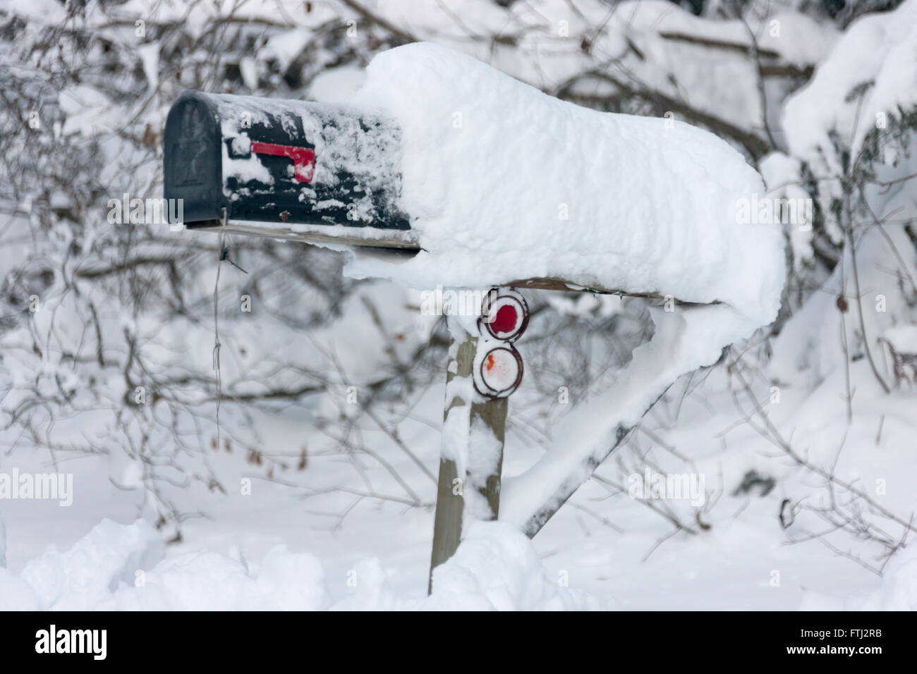 Mail box covered with snow, Alaska, USA Stock Photo