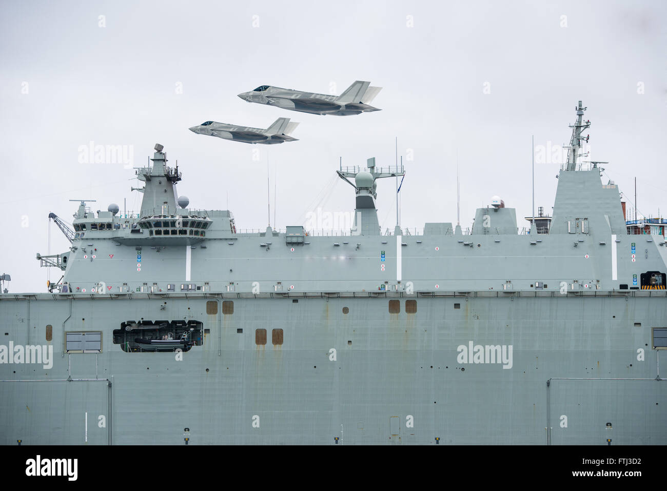 Aircraft on takeoff in Aircraft Carrier Stock Photo
