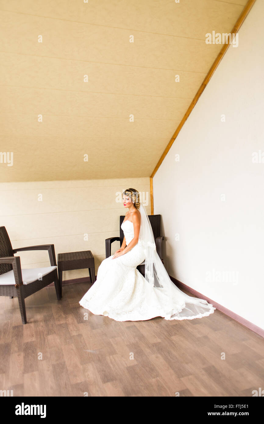 Portrait Of Beautiful Happy Bride Indoors Stock Photo - Alamy