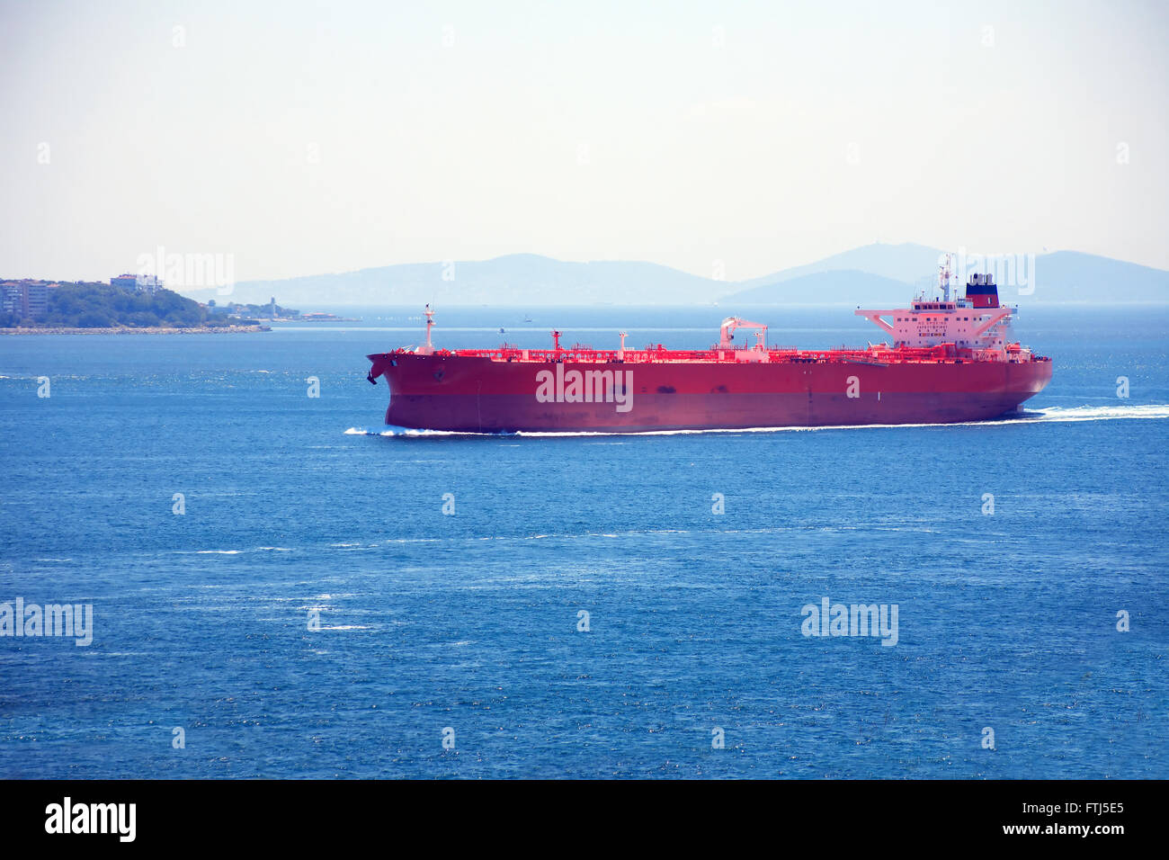 Big red ocean nautical vessel in the Sea of Marmara, Turkey Stock Photo