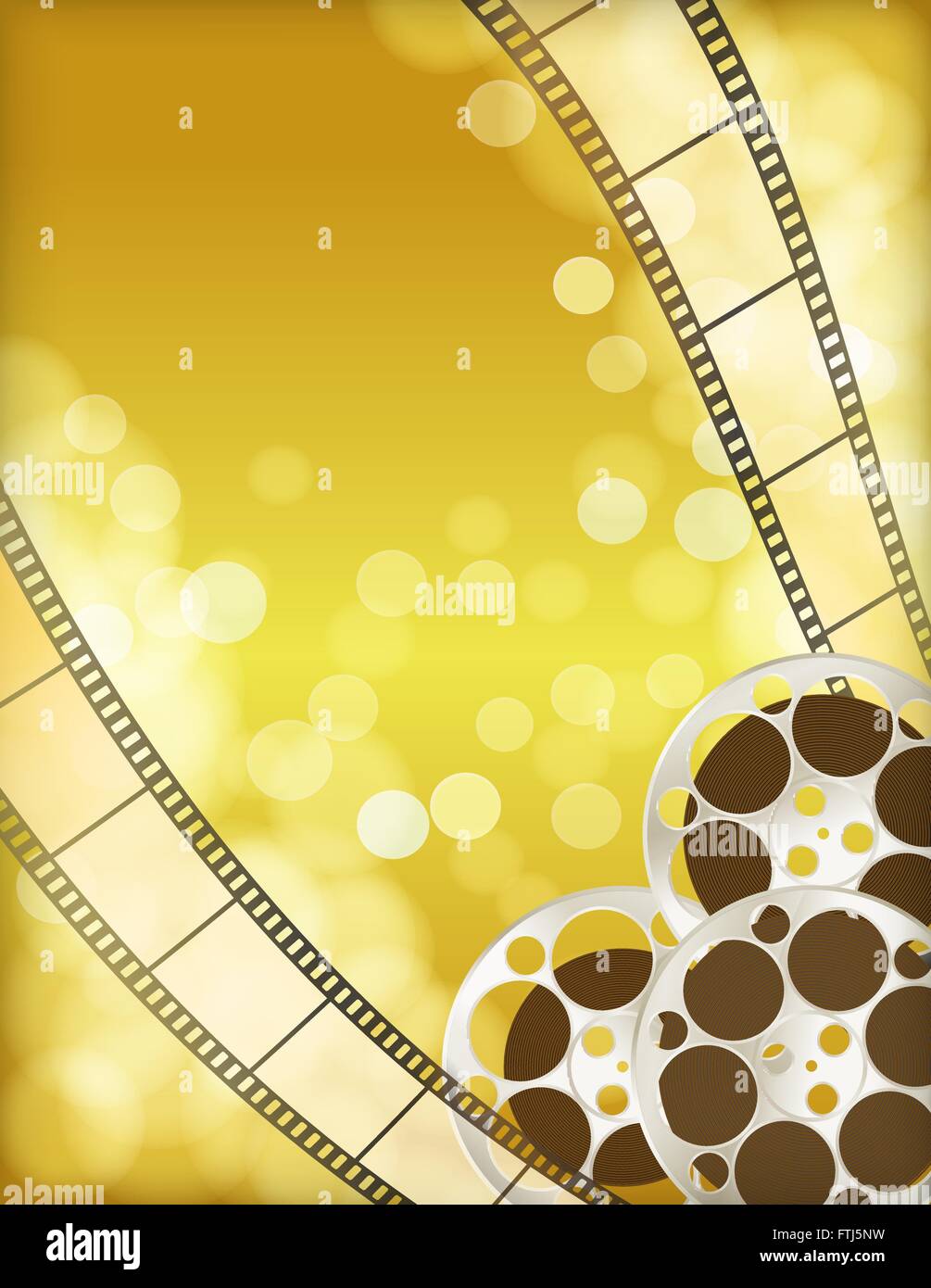 cinema golden background with retro filmstrip, film reel. vintage movie abstract background. vector Stock Vector