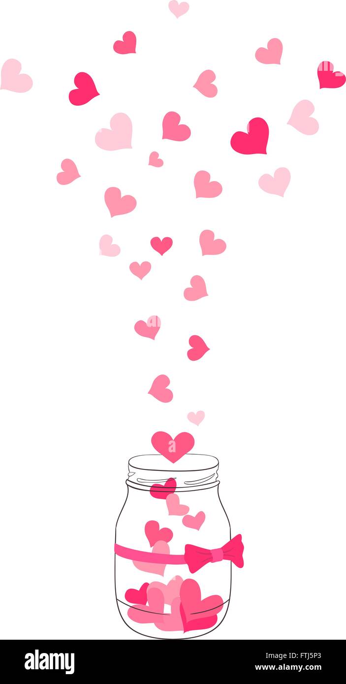 hand drawn jar with flying hearts. vector Stock Vector