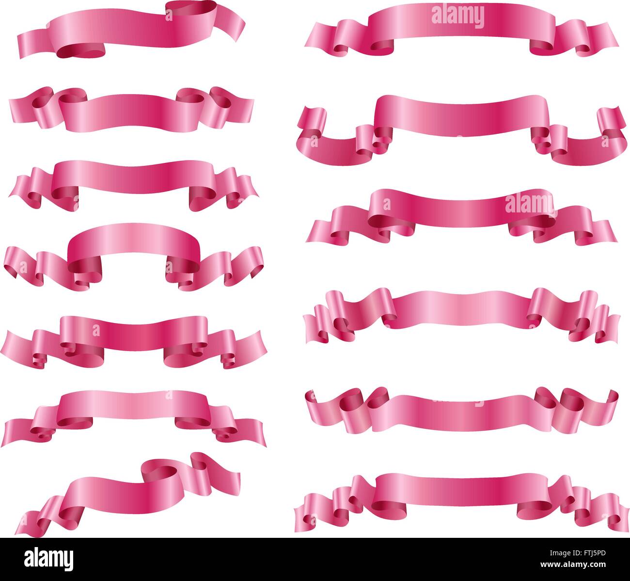 set of pink ribbons on white. vector design elements Stock Vector