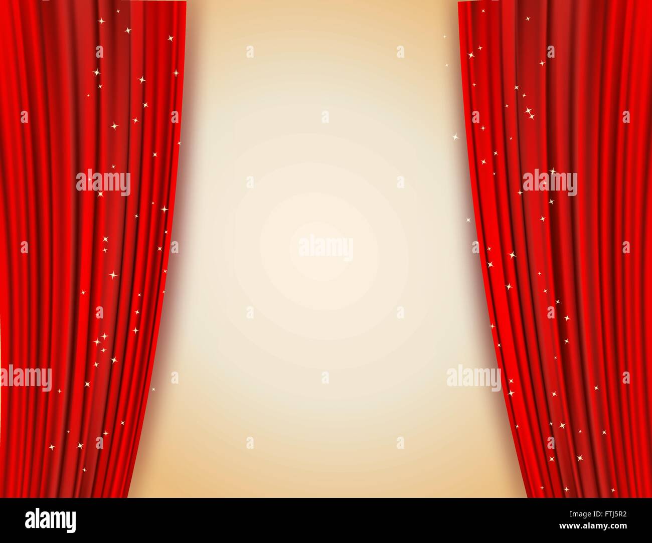 red curtains light background with glittering stars. open curtains as
