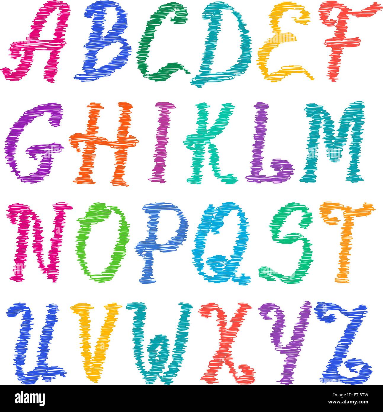 Sketched alphabet set. Capital letters. vector Stock Vector