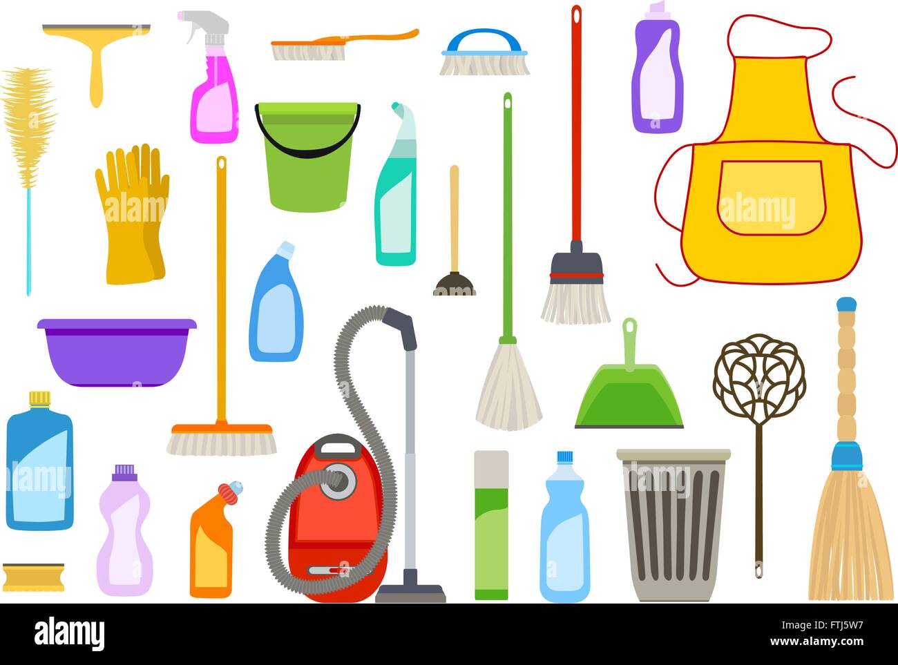 Set of cleaning supplies. Tools of housecleaning on white. Vector Stock Vector