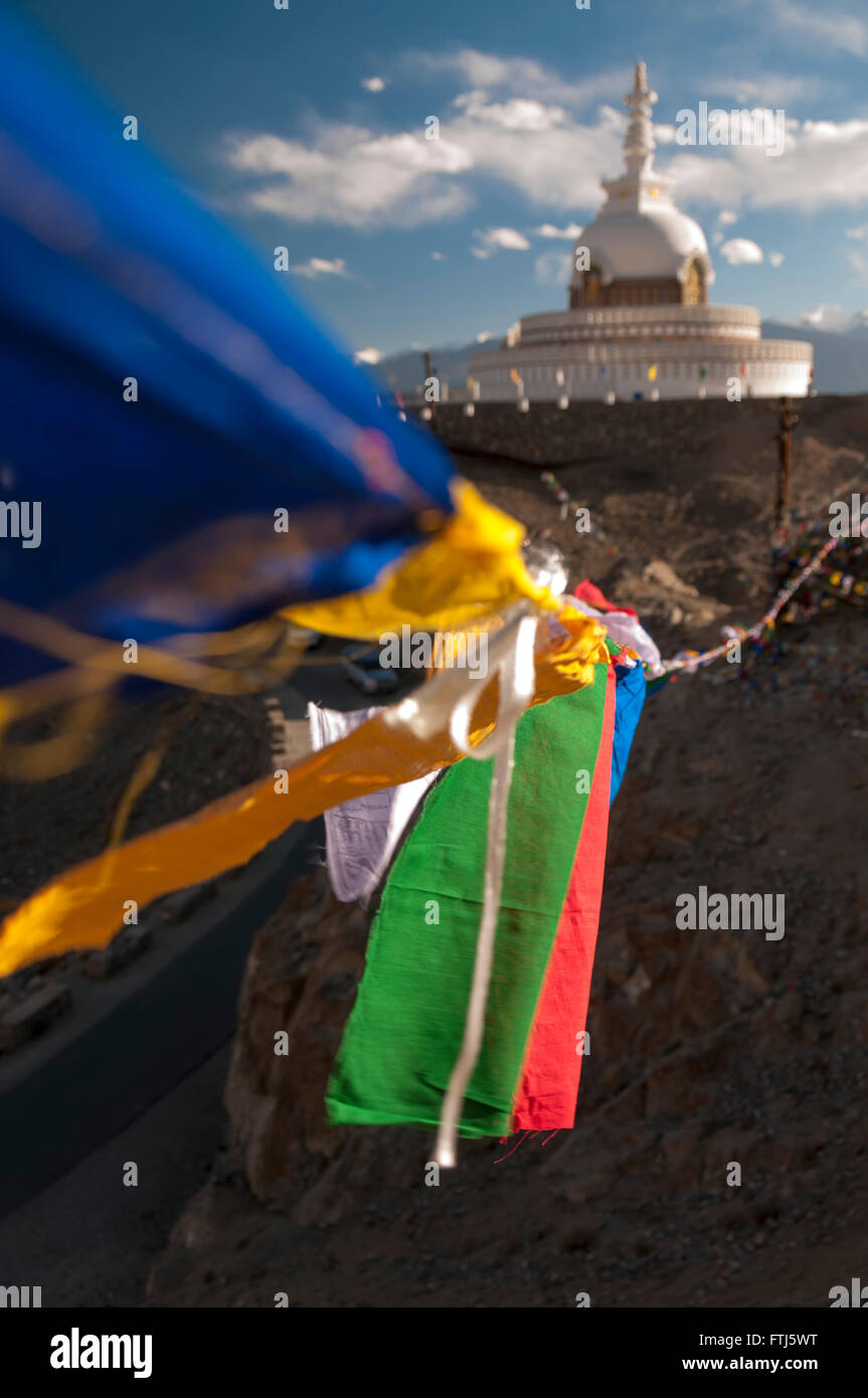Budhist monument Shanti Stupa in Leh, Ladakh, India Stock Photo