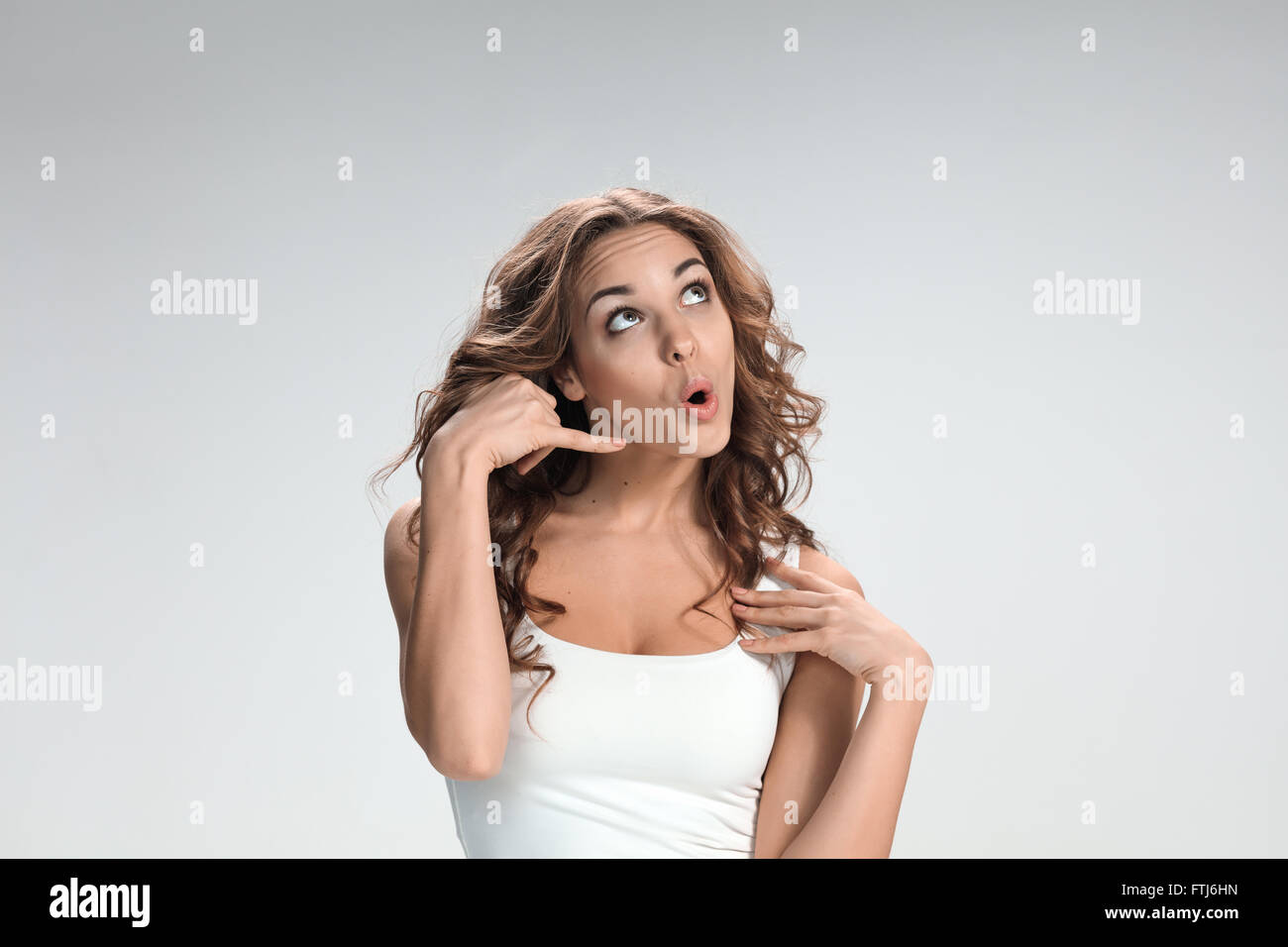 The young woman's portrait with different happy emotions Stock Photo