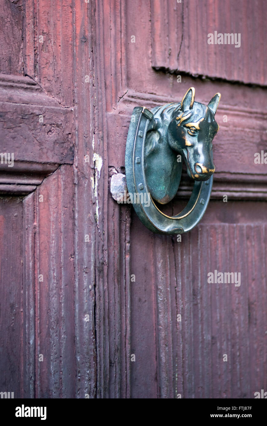 Door knocker in form the horse head and horseshoe Stock Photo Alamy