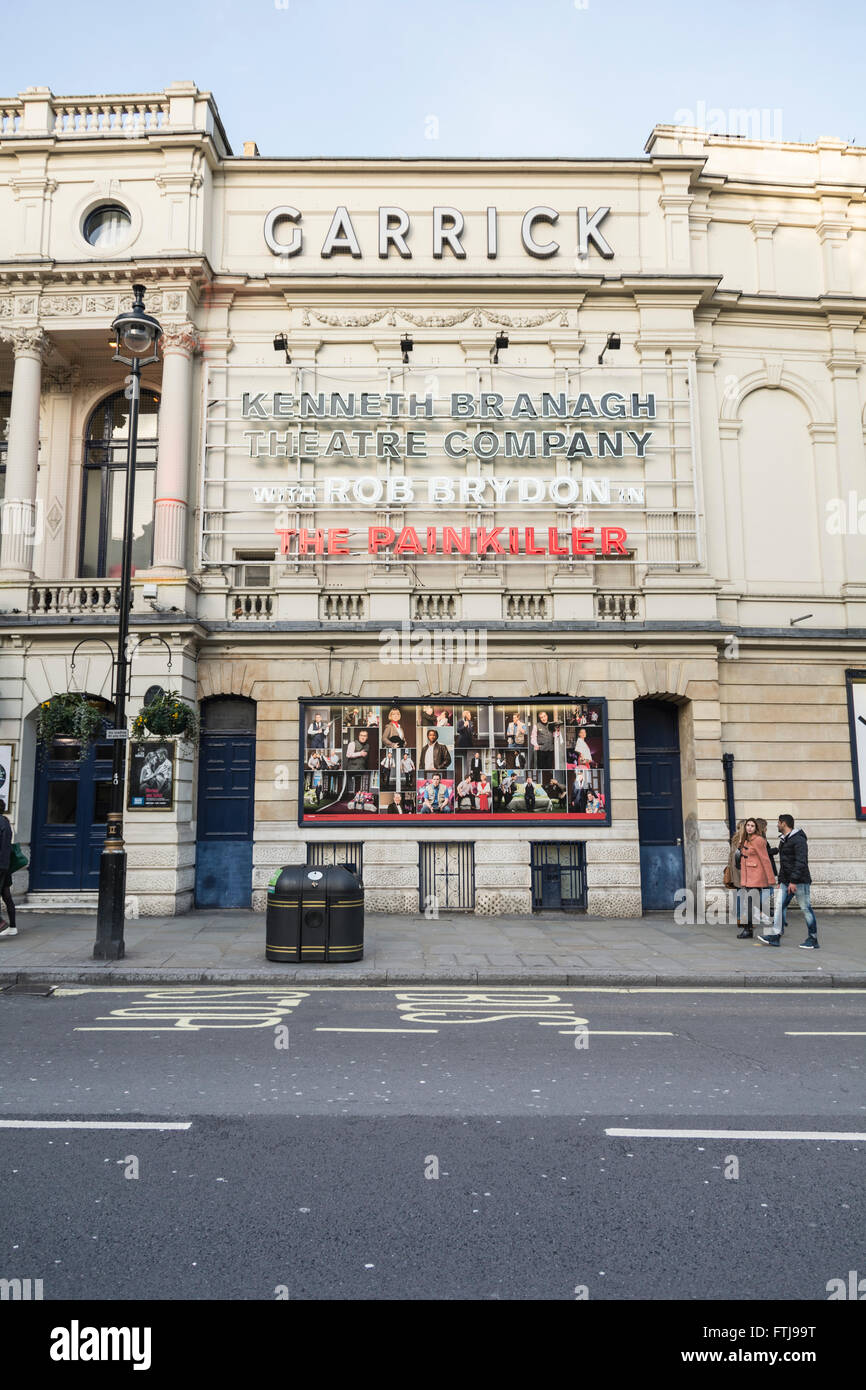 The Painkiller, Kenneth Branagh's name in lights at the Garrick Theatre on London's  Charing Cross, UK Stock Photo