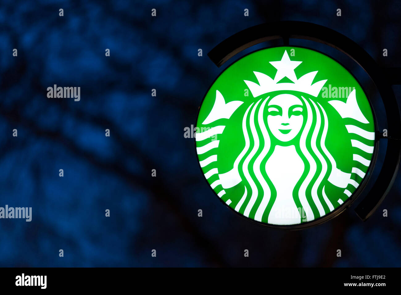 Starbucks coffee shop sign logo. Stock Photo