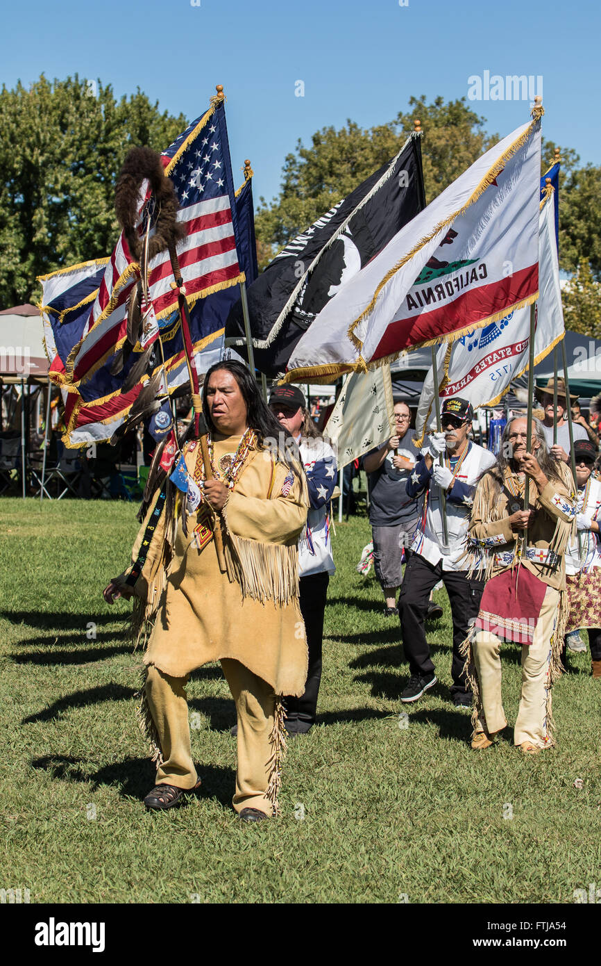 Native American Dancers  at the Stillwater Pow-wow Grand Entry  Anderson, California. Stock Photo