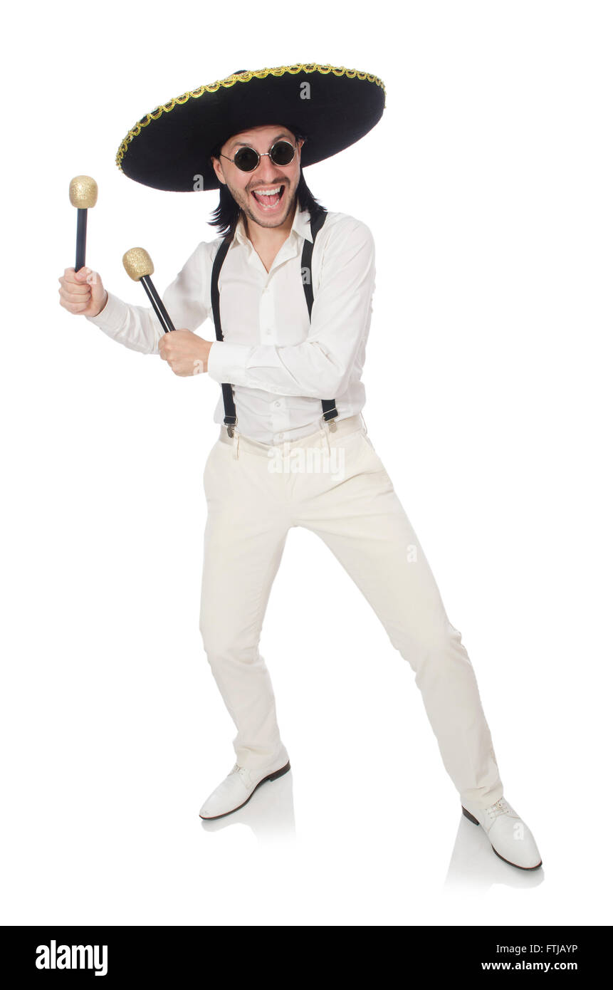 Funny mexican with maracas isolated on white Stock Photo Alamy