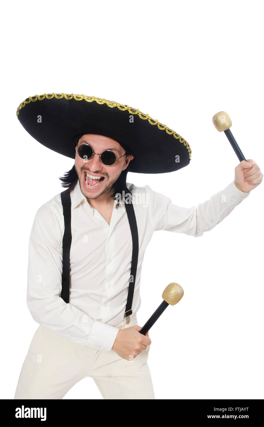 Funny mexican with maracas isolated on white Stock Photo Alamy