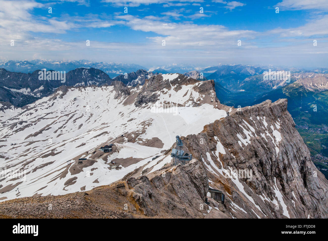 Zugspitzeck and Zugspitzplatt, the summit of the Zugspitze, Bavarian Alps, Wetterstein mountains, Bavaria, Germany Stock Photo