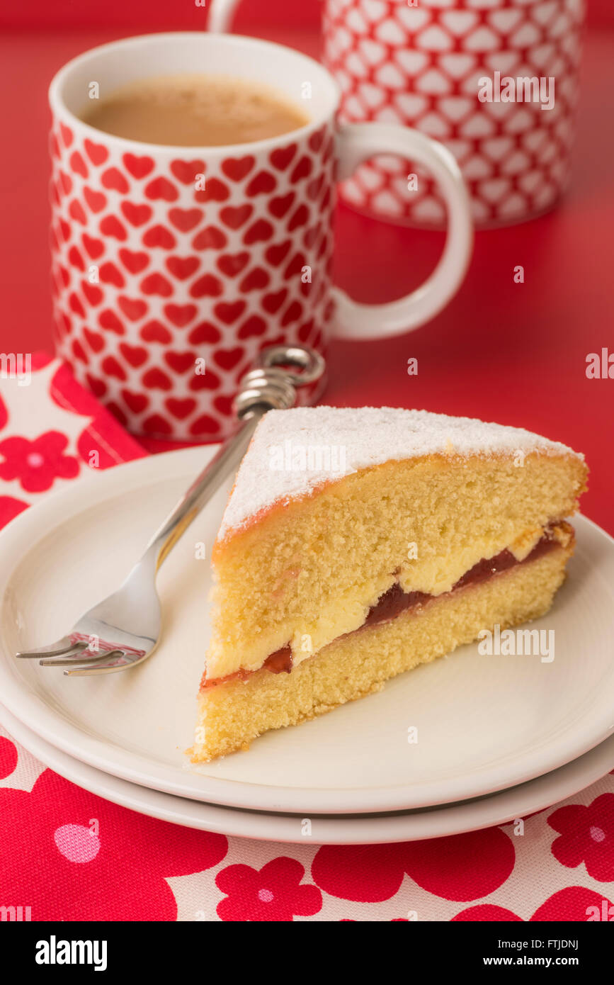 Victoria sponge cake on plate - Afternoon tea Stock Photo