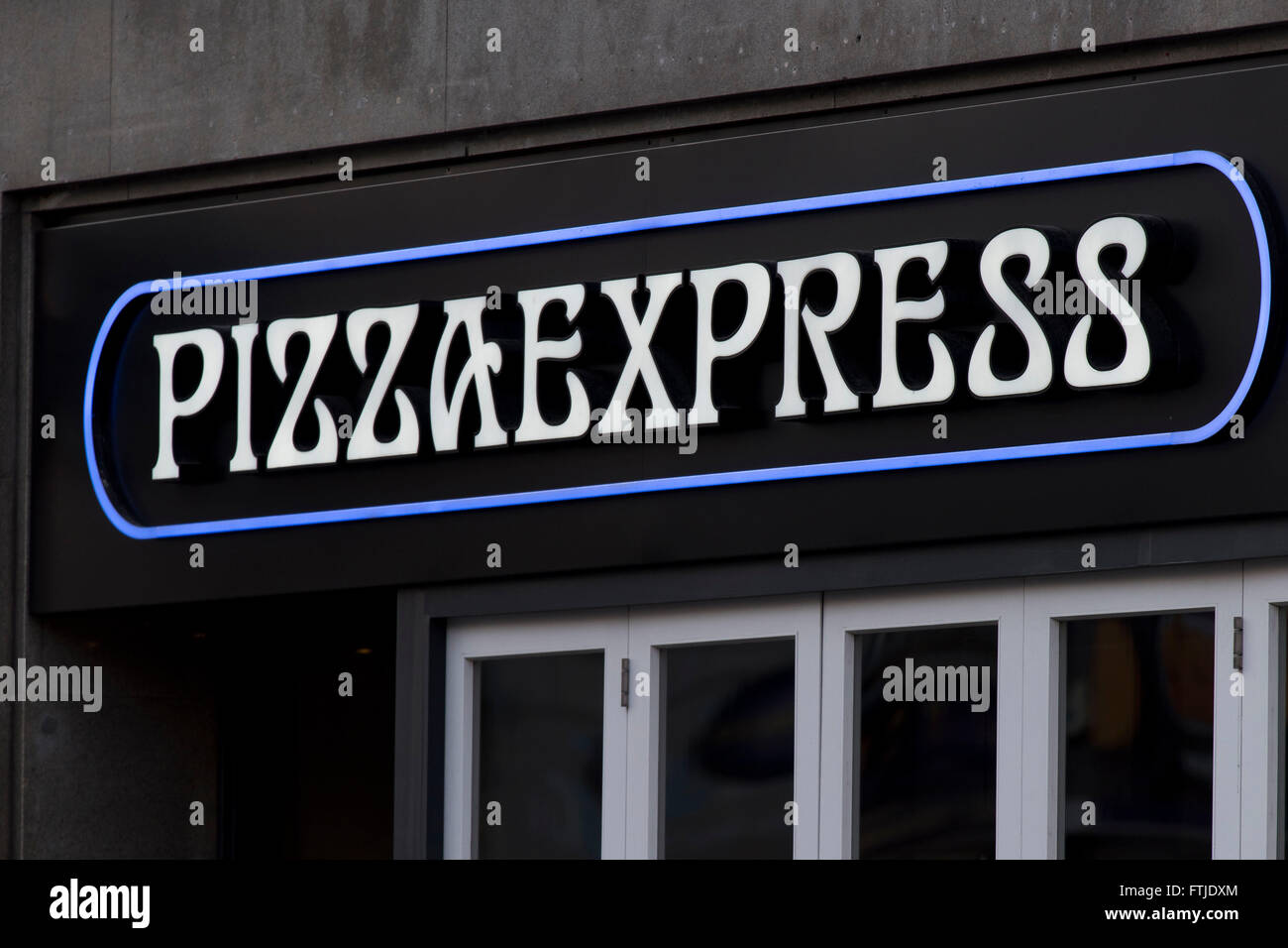 Pizza Express  restaurant sign logo. Stock Photo