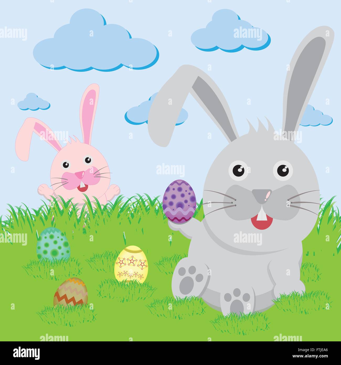 Easter bunny playful with painted eggs Stock Vector Image & Art - Alamy