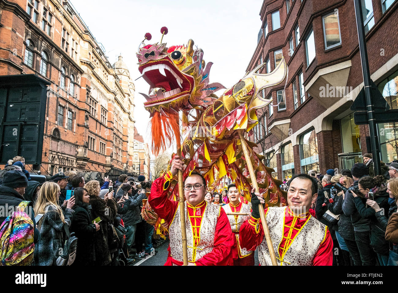 In London thousands of people celebrate the Chinese New Year 2016 - The Year of the Monkey. Stock Photo