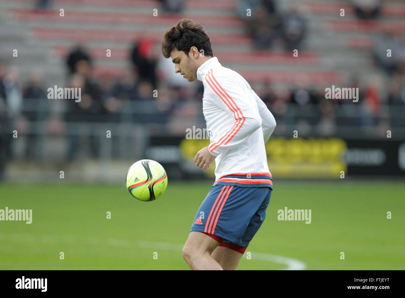 Angers, France, February 6, 2016: Ligue 1 Clément Grenier action at dumatch between SCO Angers - Olympique Lyonnais Stock Photo