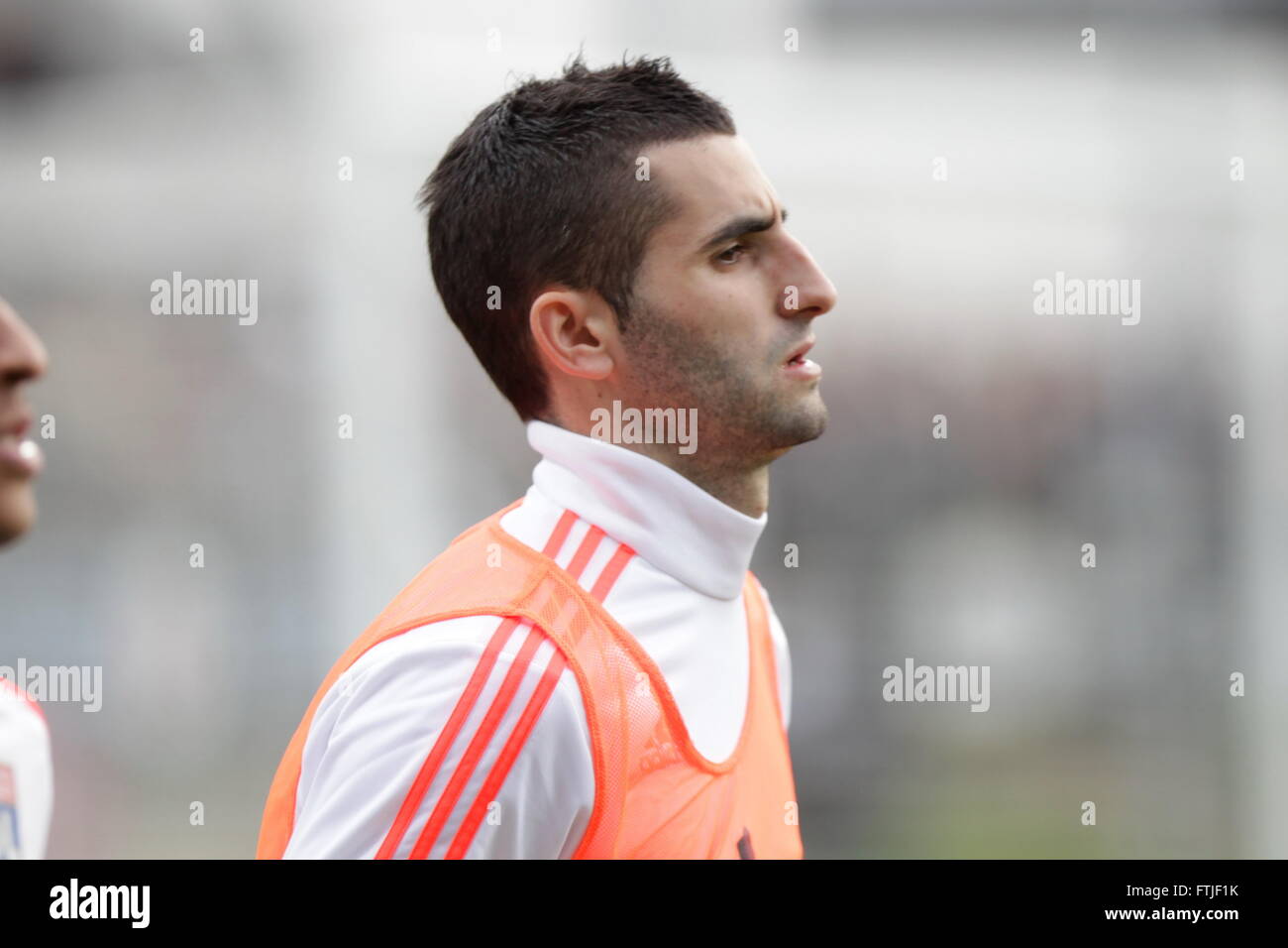 Angers, France, February 6, 2016: Ligue 1Maxime Gonalons action at dumatch between SCO Angers - Olympique Lyonnais Stock Photo