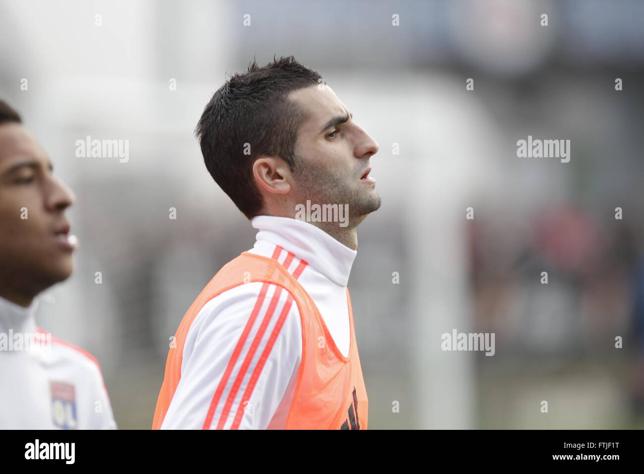 Angers, France, February 6, 2016: Ligue 1Maxime Gonalons action at dumatch between SCO Angers - Olympique Lyonnais Stock Photo
