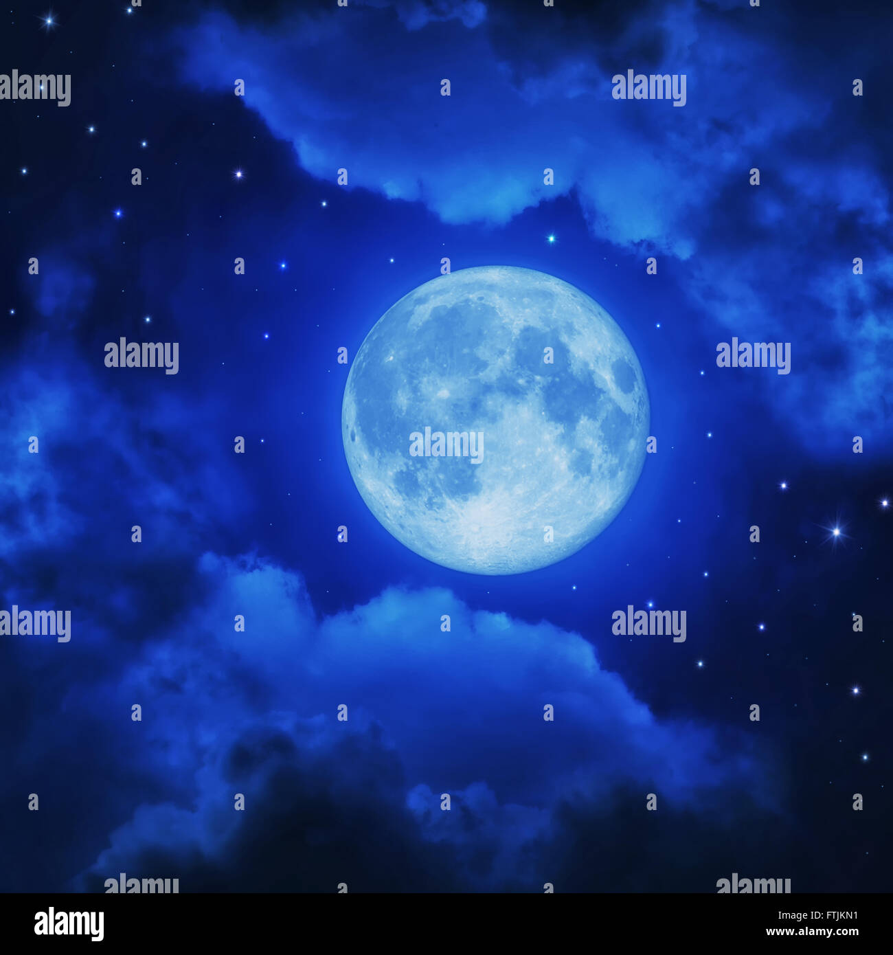 Night sky with clouds stars and full moon Stock Photo - Alamy