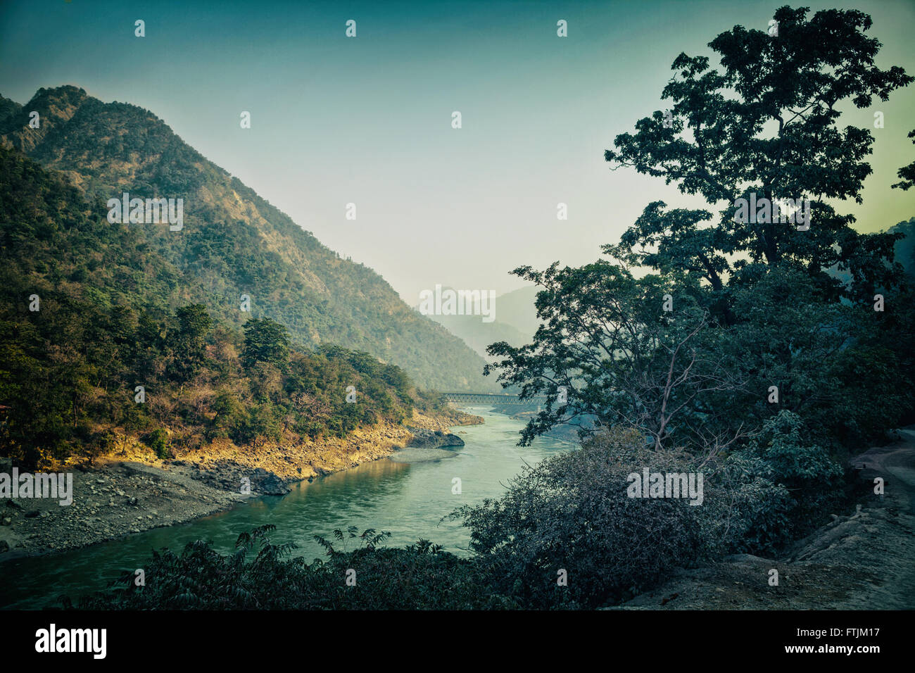 Landscape with mountains and river. Rishikesh, India Stock Photo