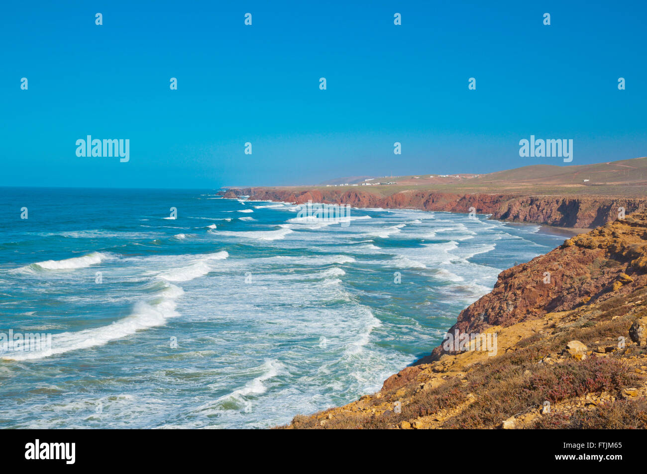 Atlantic sea, in front of Las Amicales, Mirleft, Souss-Massa-Drâa, southern Morocco, northern Africa Stock Photo